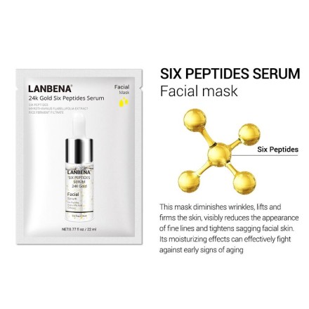 Омолаживающая маска для лица тканевая LANBENA 24k Gold Six Peptides Serum  22 мл