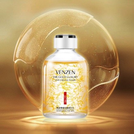 Увлажняющий,освежающий тонер для лица VENZEN 24K Gold Luxury Line Carving Toner,50мл